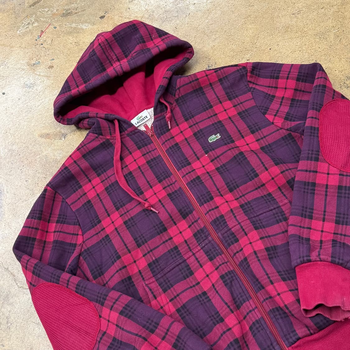 라코스테 체크패턴 레드 후드집업 상품이미지1