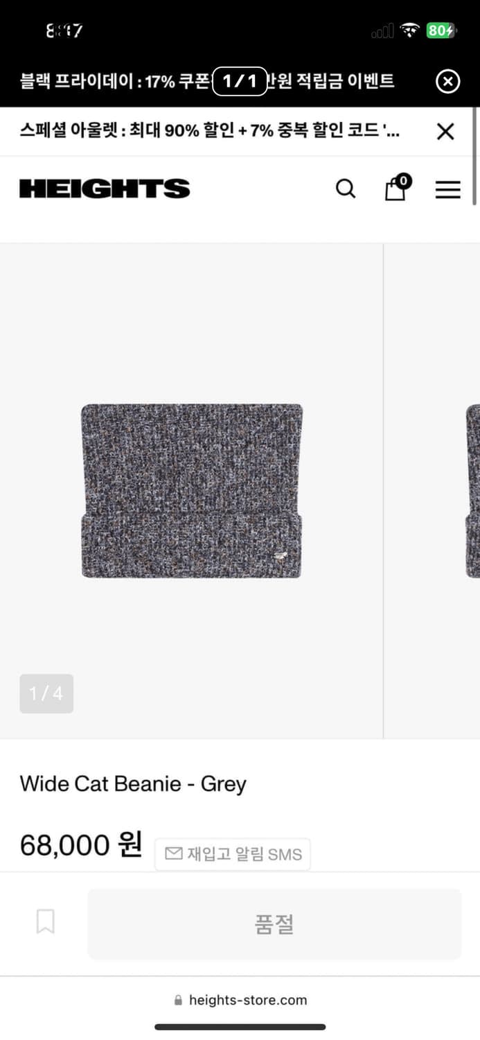 코이세이오 와이드캣 비니 그레이 새상품 상품이미지1