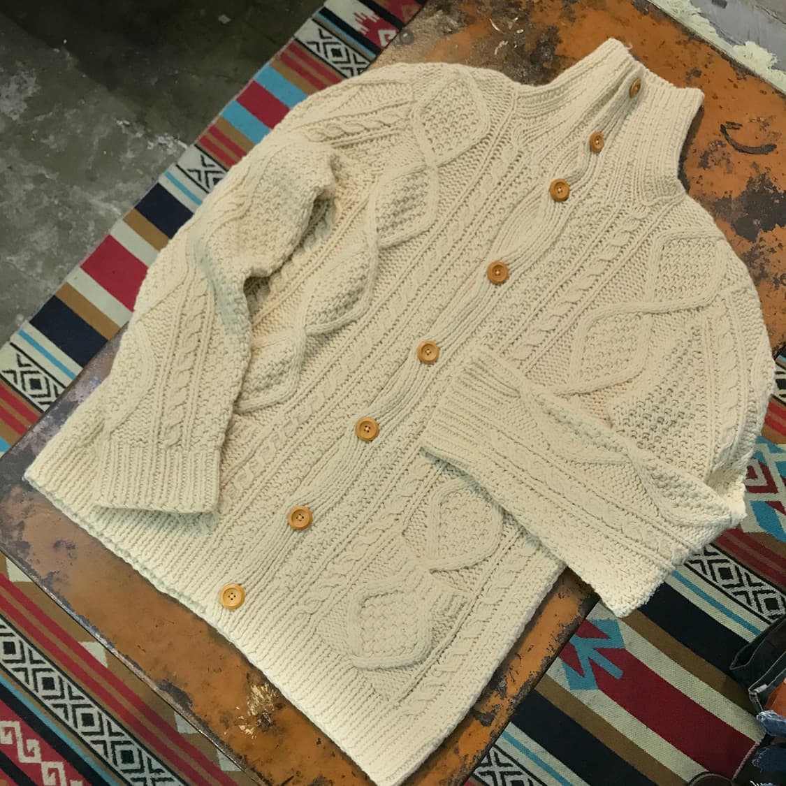 VTG 빈티지 아이보리 울 케이블 피셔맨 가디건 남성 115 빅사이즈 상품이미지3