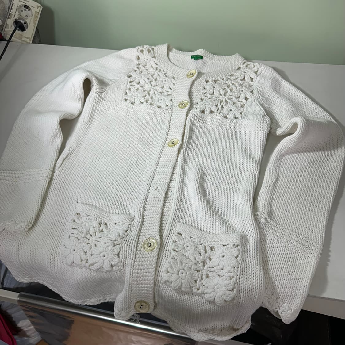 우먼M 유나이티드 베네통 플라워시스루 면니트 와플가디건 상품이미지3