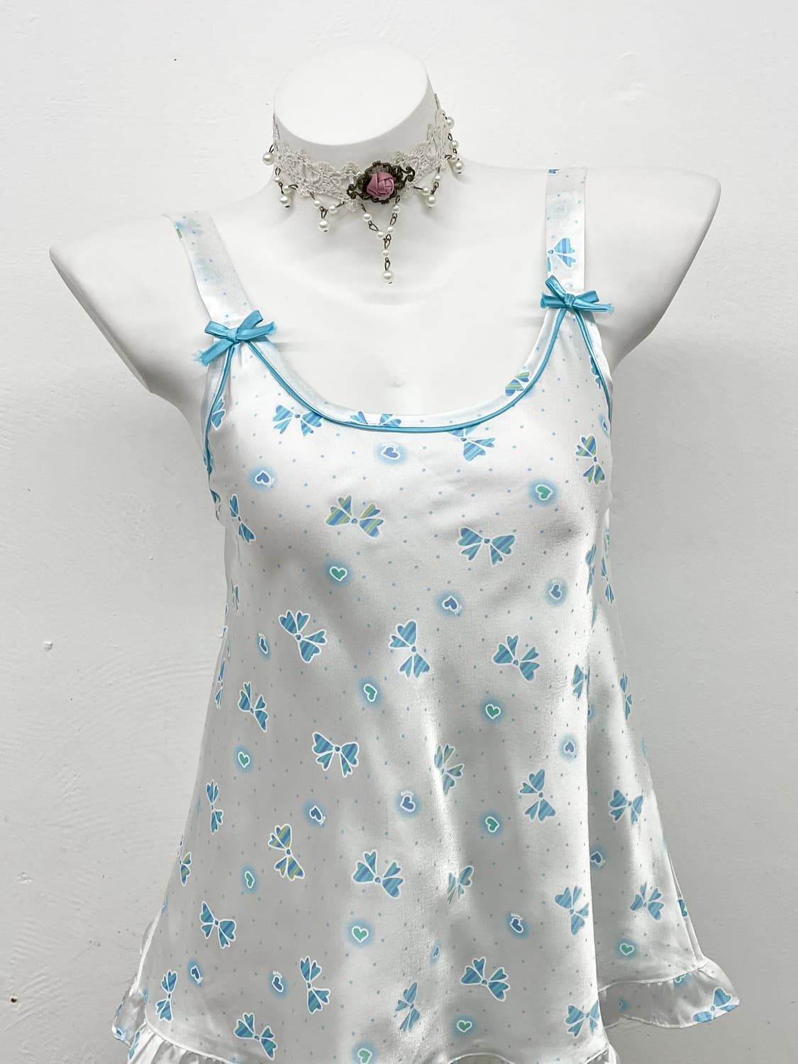 블루 키치 리본 새틴 슬립 상품이미지2