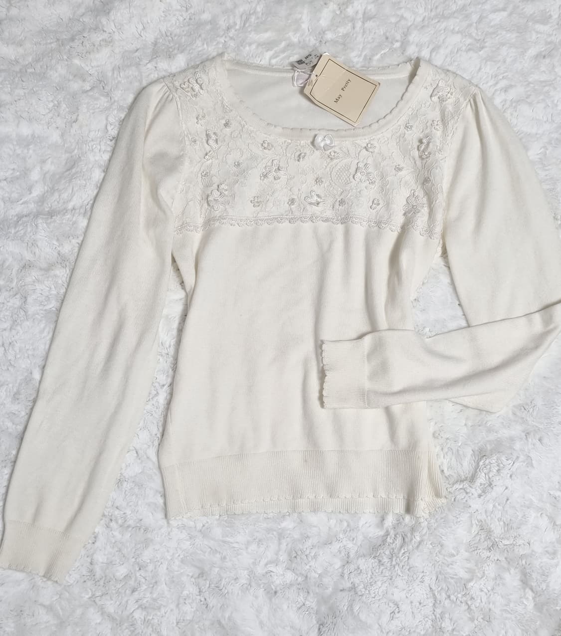 일본 빈티지 일브 아이보리 레이스 니트 상품이미지1