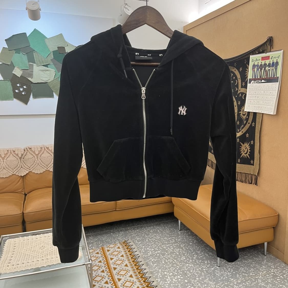 MLB 뉴욕양키스 스트릿 펑크 키치 벨벳 크롭 후드집업 XS C11156 상품이미지3
