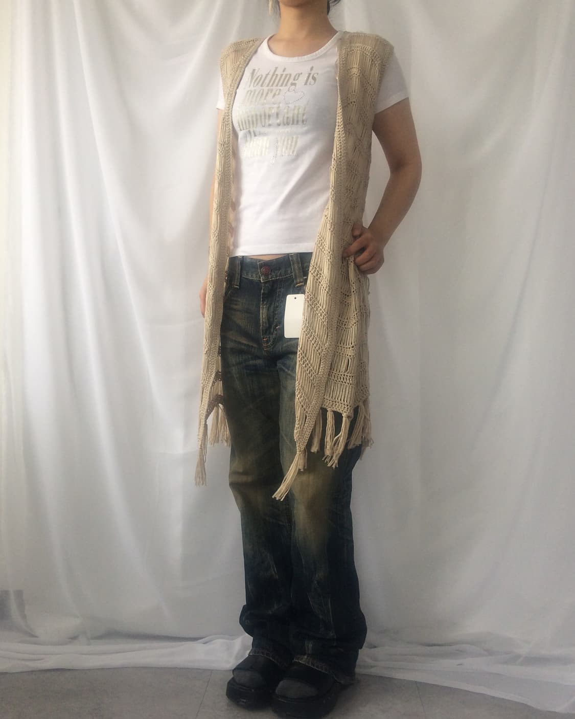 Fringe knit open vest 상품이미지6