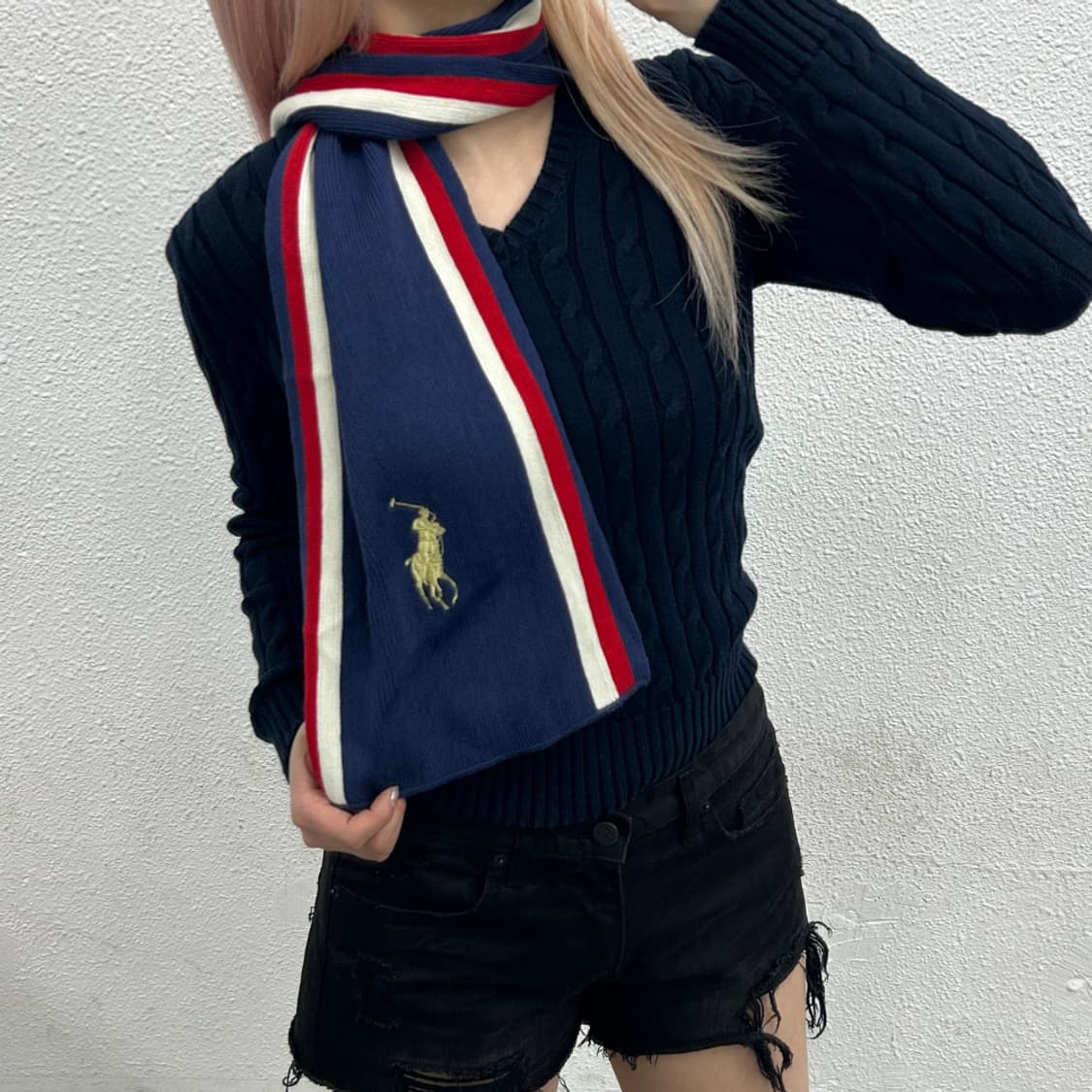 폴로 랄프로렌 빅포니 배색 네이비 니트 머플러 상품이미지2