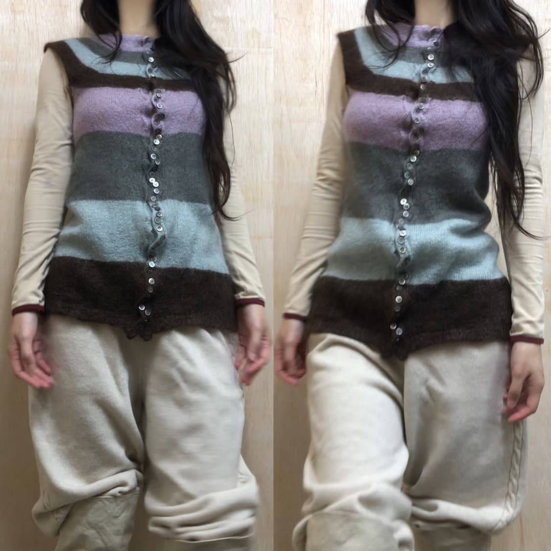 [직수입] 빈티지 모헤어 니트 가디건 라벤더 그레이 블루 브라운 상품이미지5