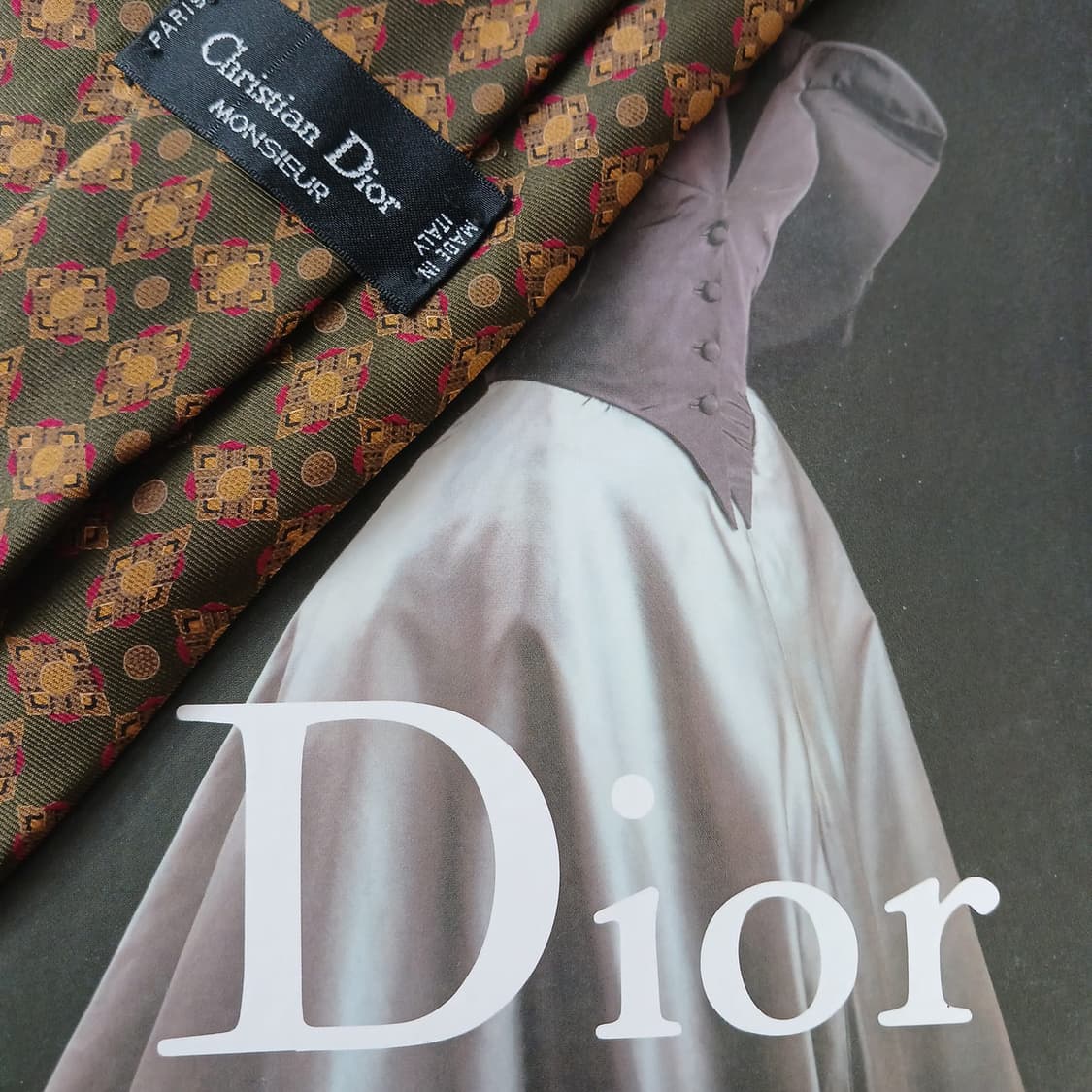 디올 실크 카키브라운 패턴 넥타이 9.5cm A+등급 A19331
 상품이미지7