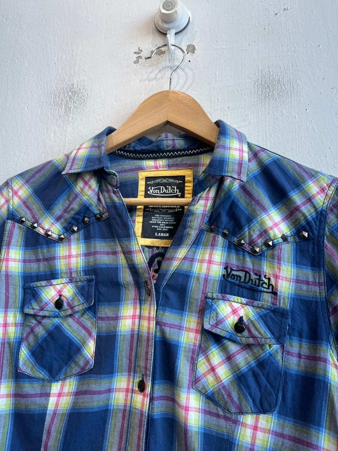 본더치 오픈카라 스터드 체크 반팔 셔츠 상품이미지3