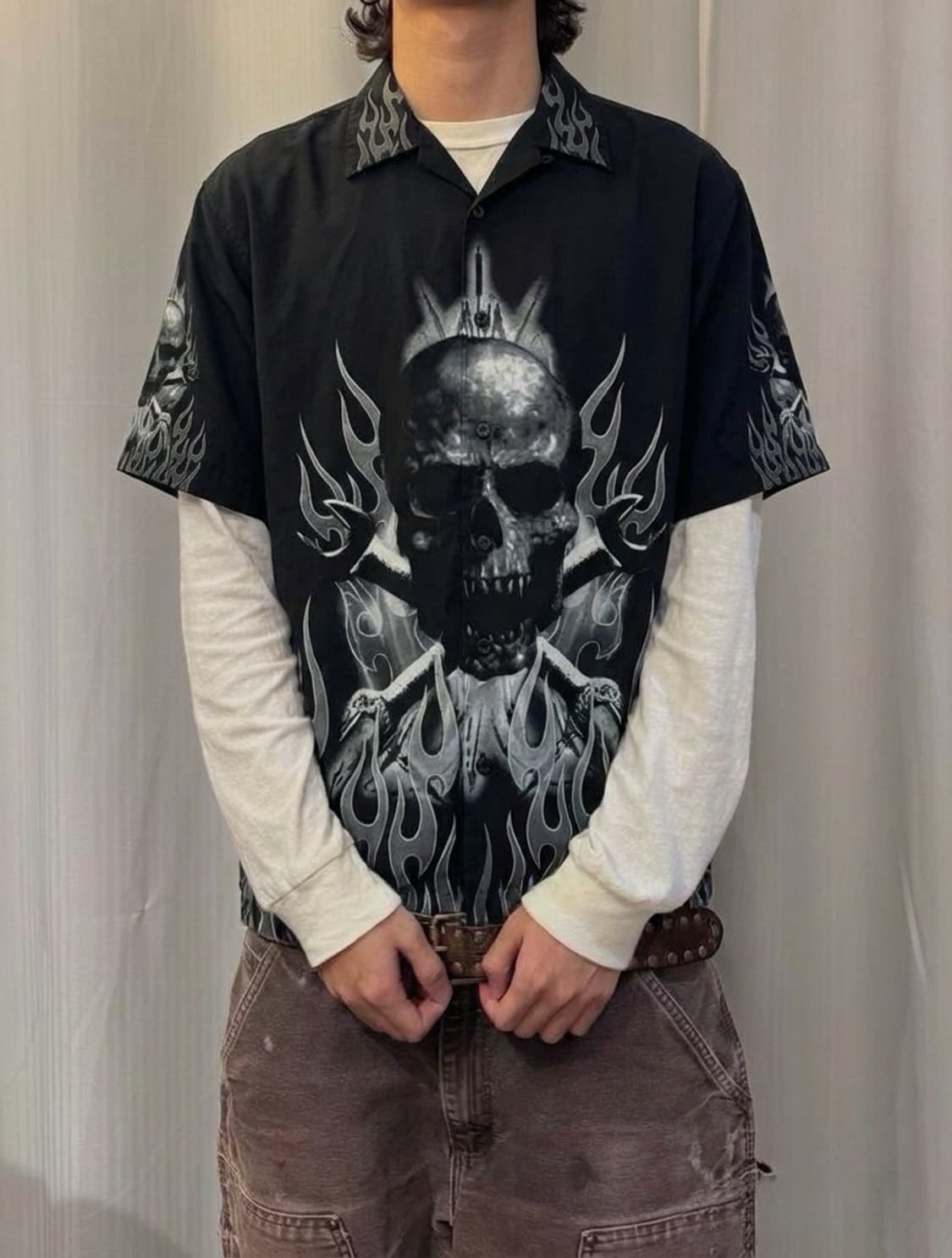 Dragonfly  락스핏 스컬 화이어 프레임 프린트 반팔셔츠 상품이미지1