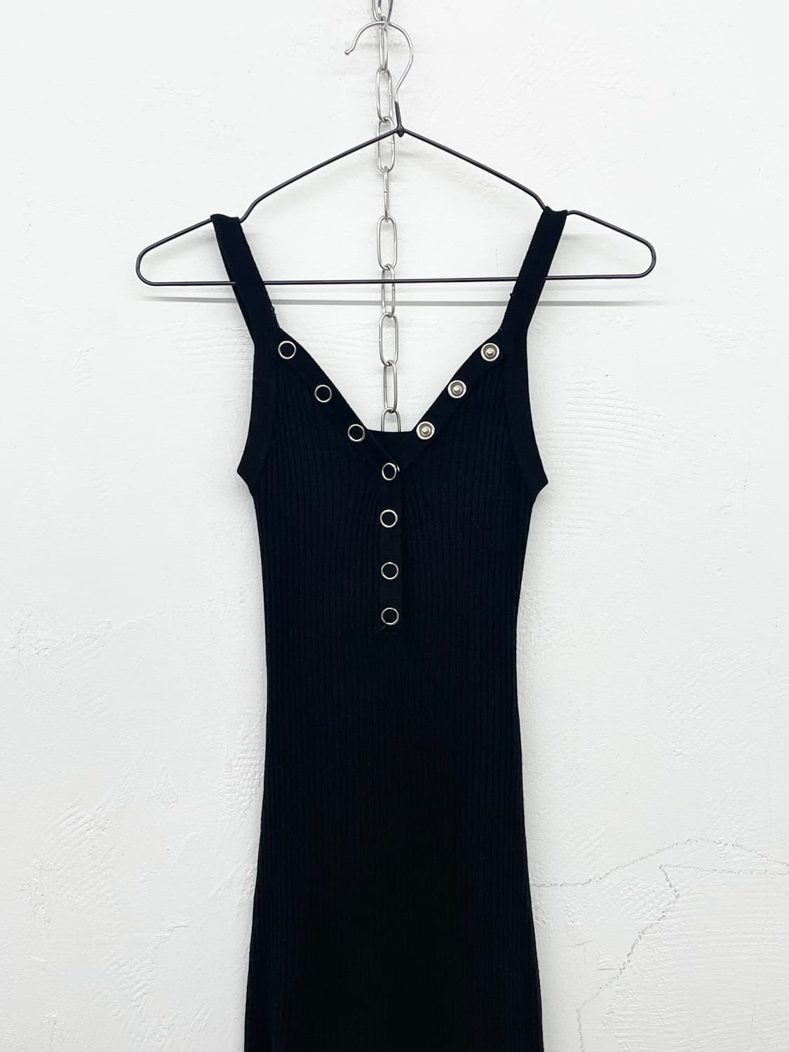 블랙 골지 버튼 원피스 상품이미지5