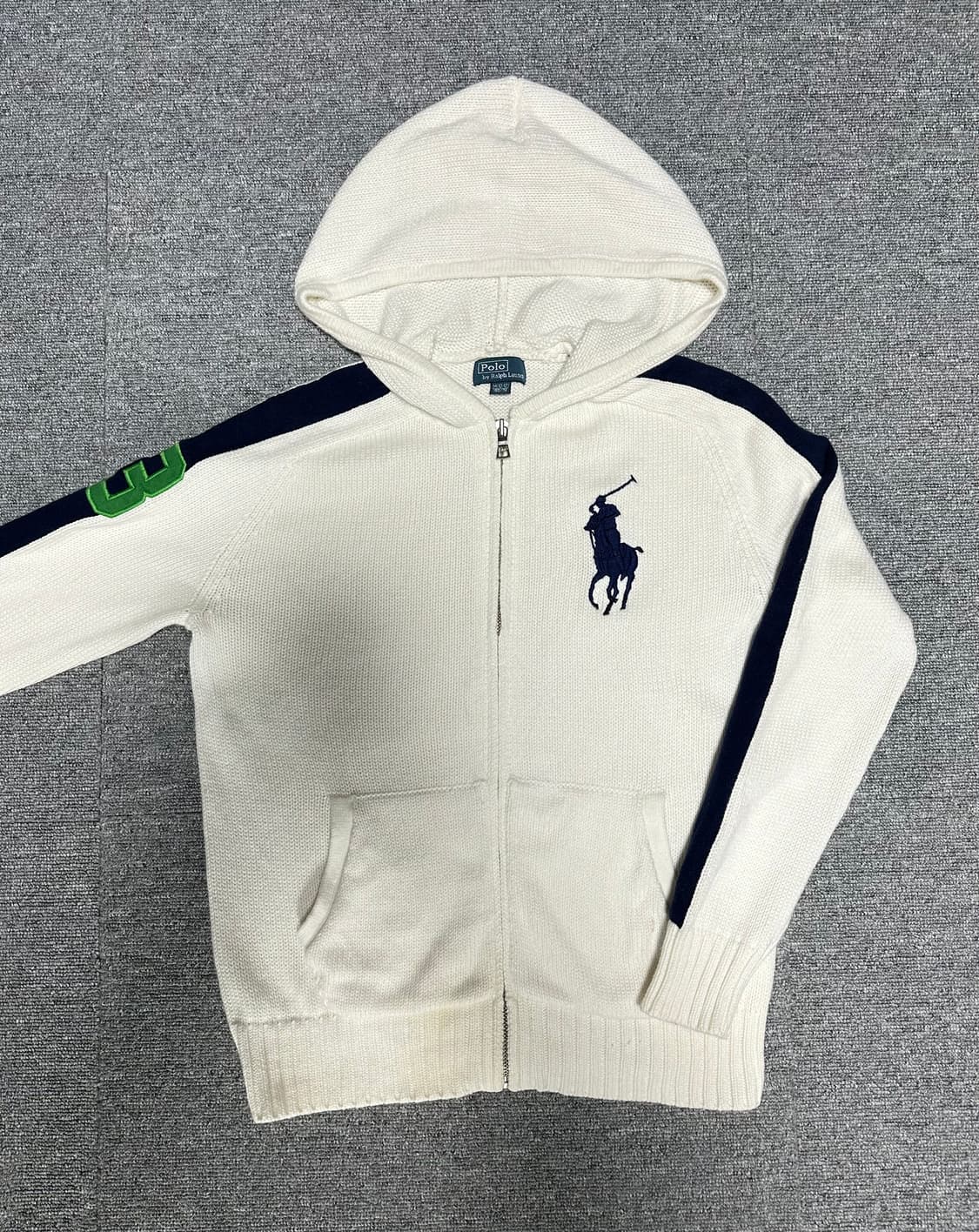 폴로 빅포니 니트 후드집업 화이트 희귀매물 상품이미지2