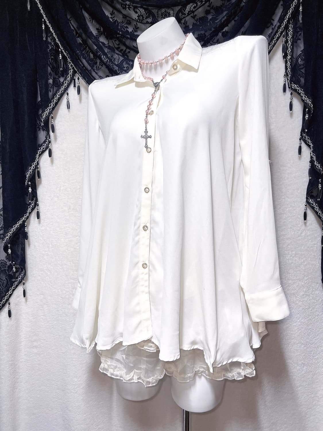 잉그니 로맨틱갸루 로걀 아이보리 레이스 시스루 블라우스 셔츠 양산형 핀터 상품이미지3