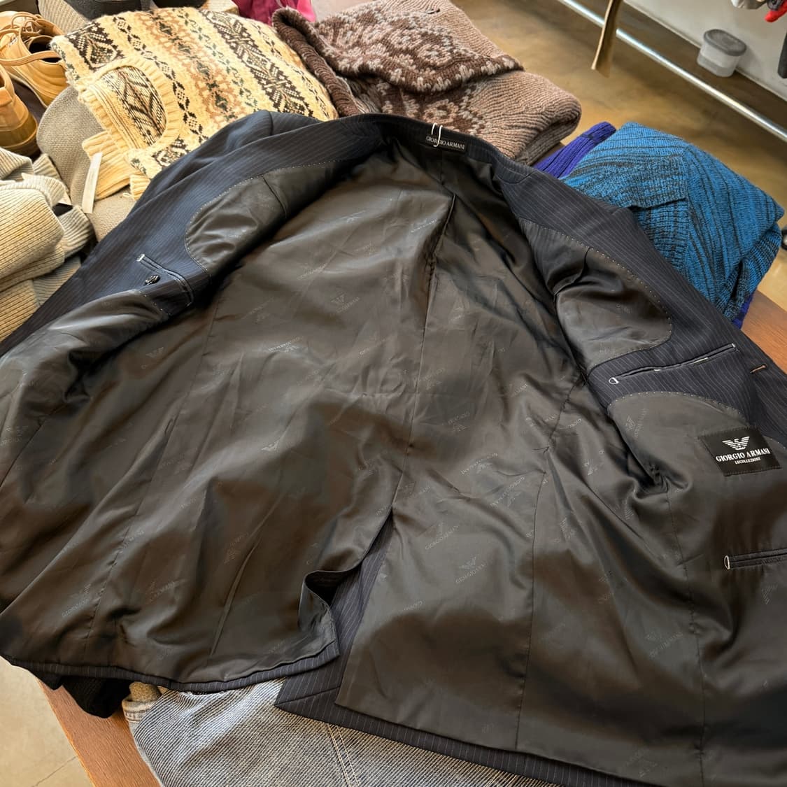 조르지오 아르마니 블랙 네이비 스트라이프 블레이저 자켓 52 이탈리아생산 상품이미지4