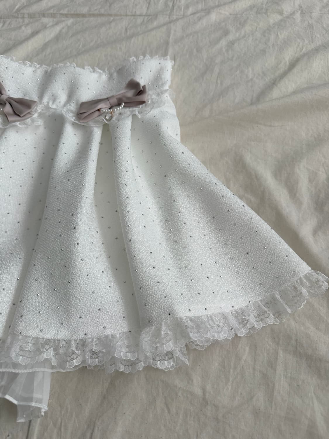 로지타 지뢰계 양산형 히메갸루 하이웨스트 화이트 큐빅 미니원피스 상품이미지4