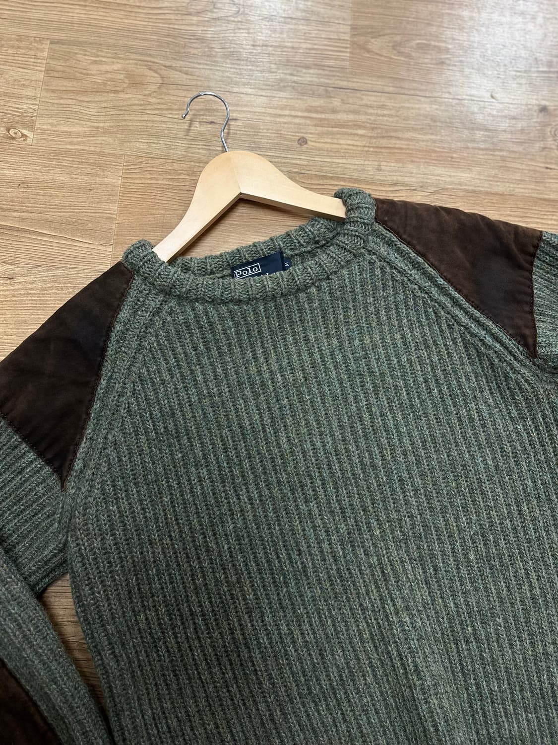 (M)80s 폴로랄프로렌 엘보패치 헤비 니트 카키 상품이미지2