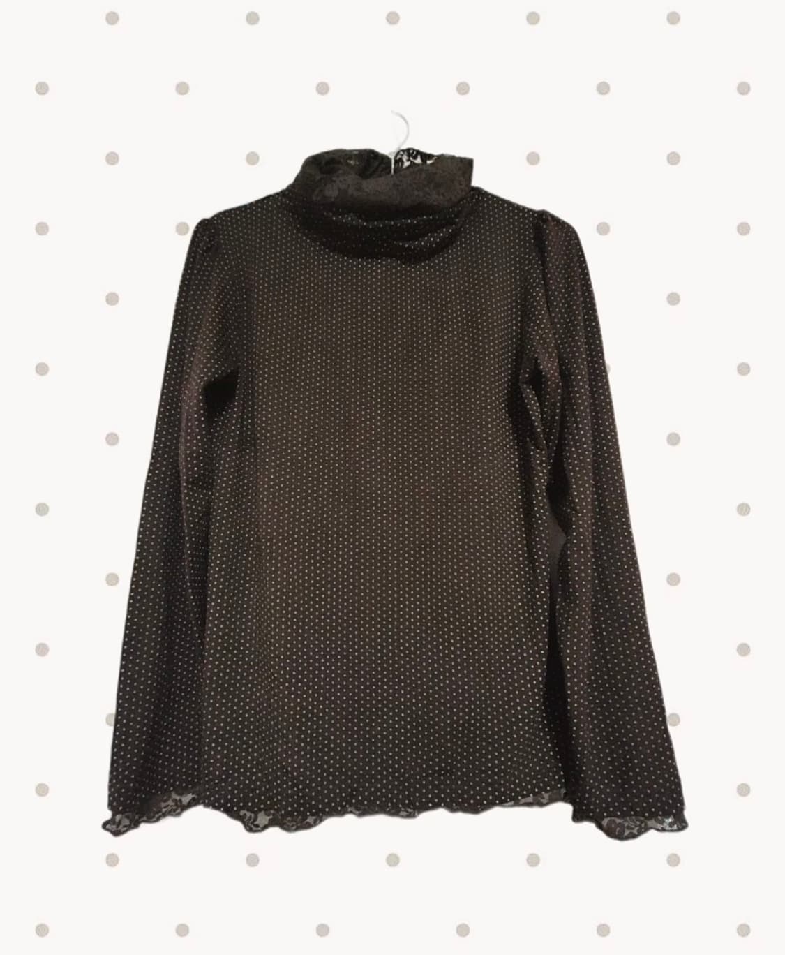 빈티지 모리걸 브라운 도트 레이스 레이어드 목폴라 티 마루 후유 상품이미지1