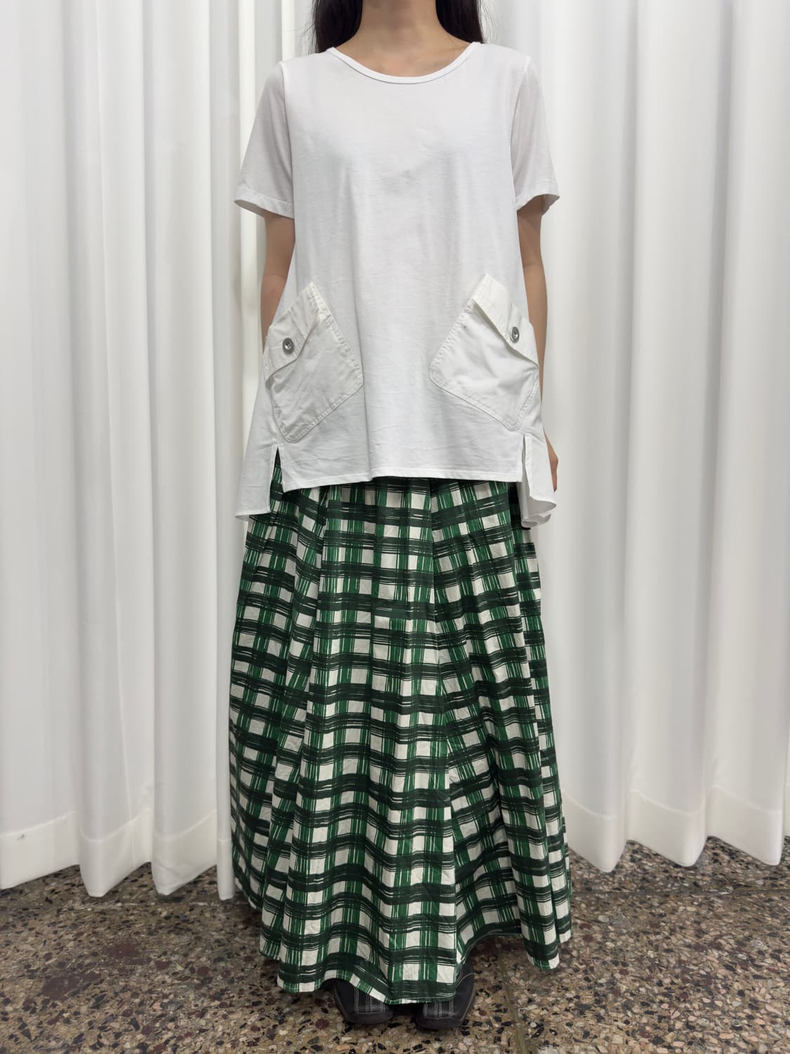 mila owen check long skirt 상품이미지2