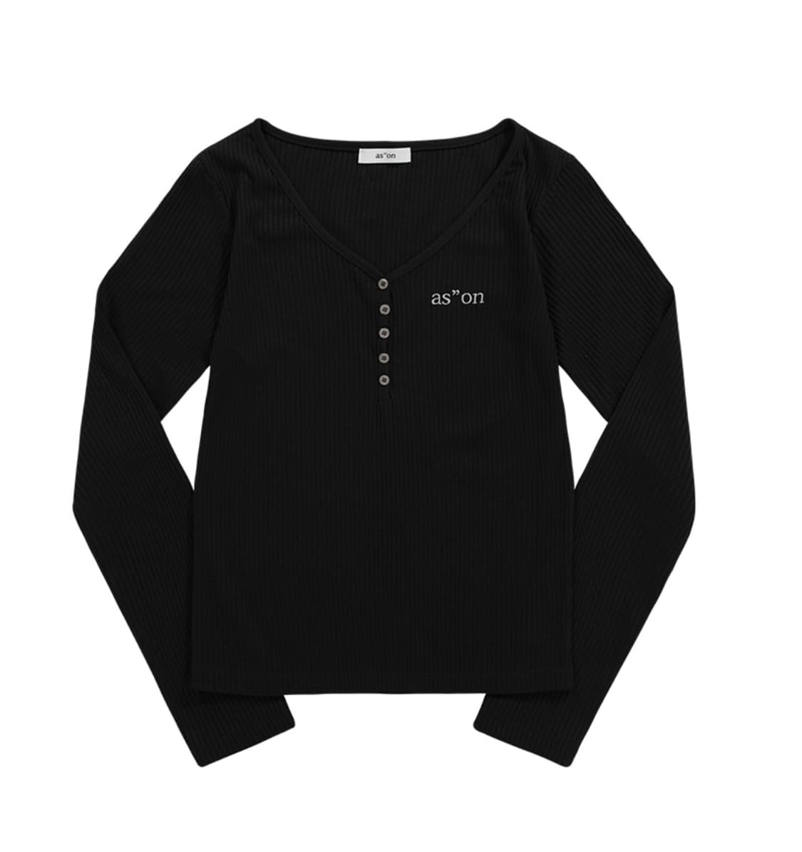 WISH RIBBED BUTTON TEE / BLACK 애즈온 롱슬리브 상품이미지1