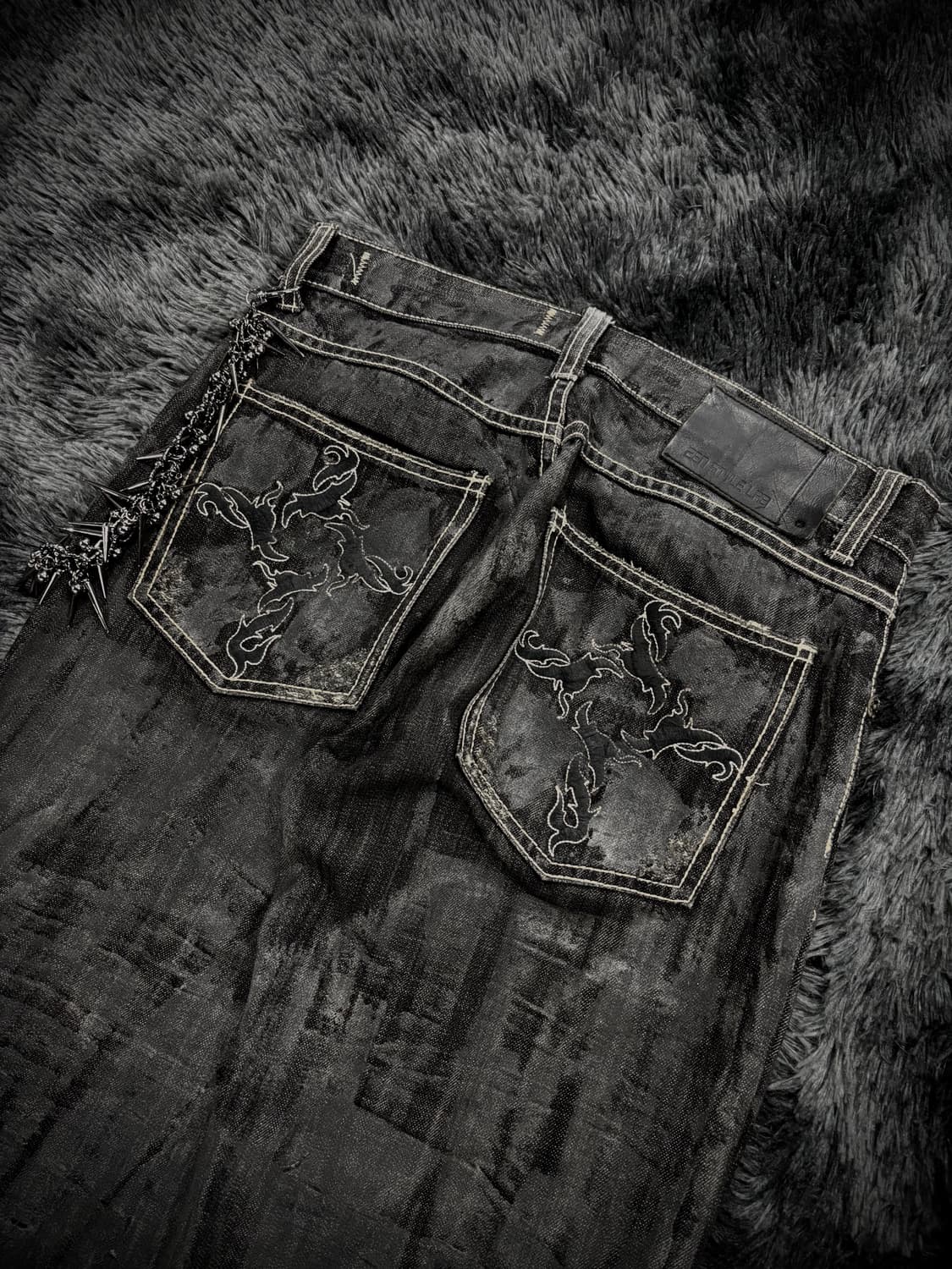 블랙 그런지 워싱 와이드 데님팬츠 상품이미지5