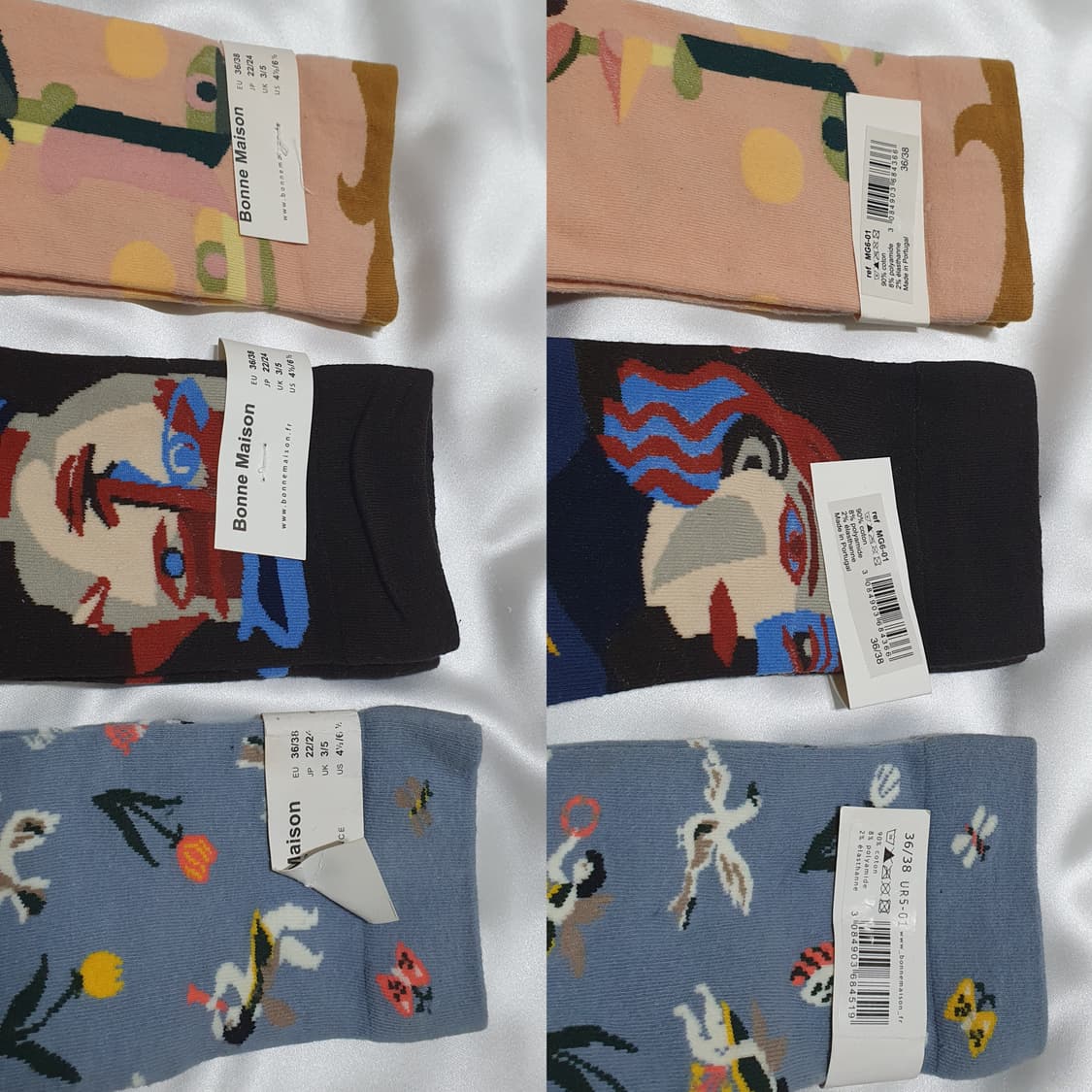 그린 네이비 블루 추상화 스트라이프 Bonne Maison 본메종 양말  상품이미지5