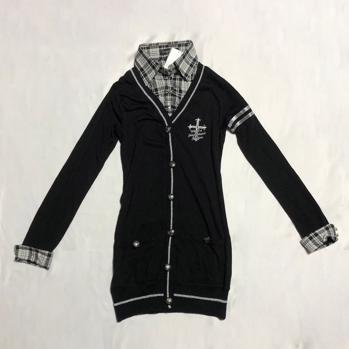 레이어드 체크 셔츠 가디건 블랙 상품이미지2