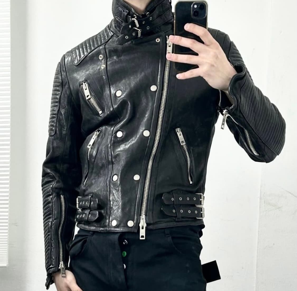 이태리제 양가죽 더블 라이더 자켓 상품이미지2