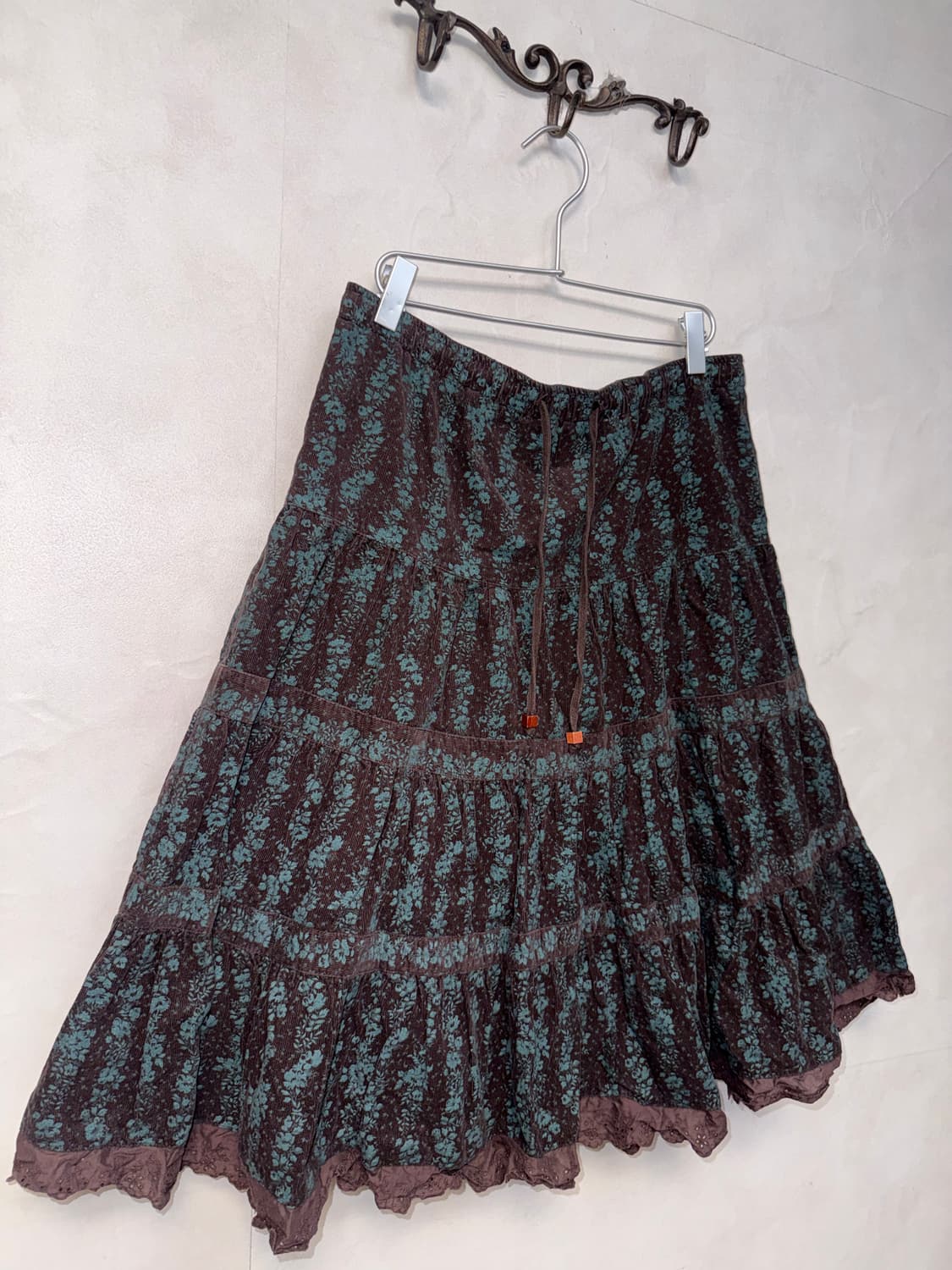 Blue brown bohemian floral corduroy sk 상품이미지2