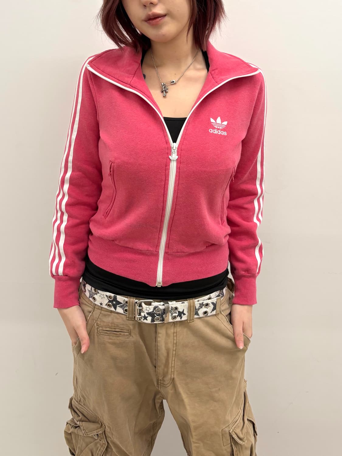 90'sAdidas 핑크 삼선 집업 상품이미지2