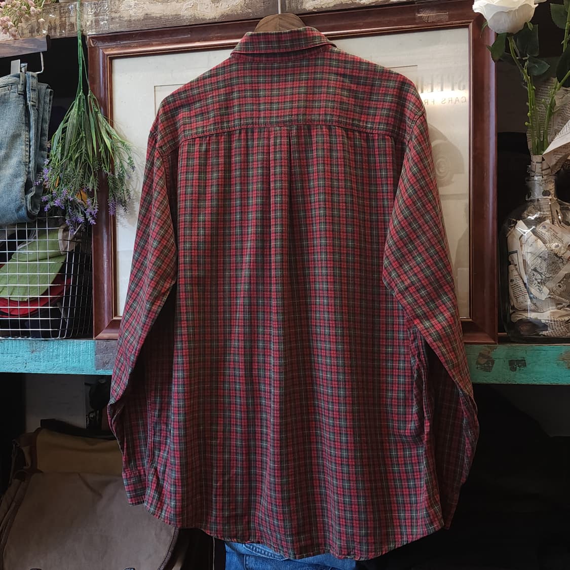 90s 엘엘빈 체크셔츠 플란넬 셔츠 헤비코튼 워크셔츠 우드맨 레드 L 상품이미지4