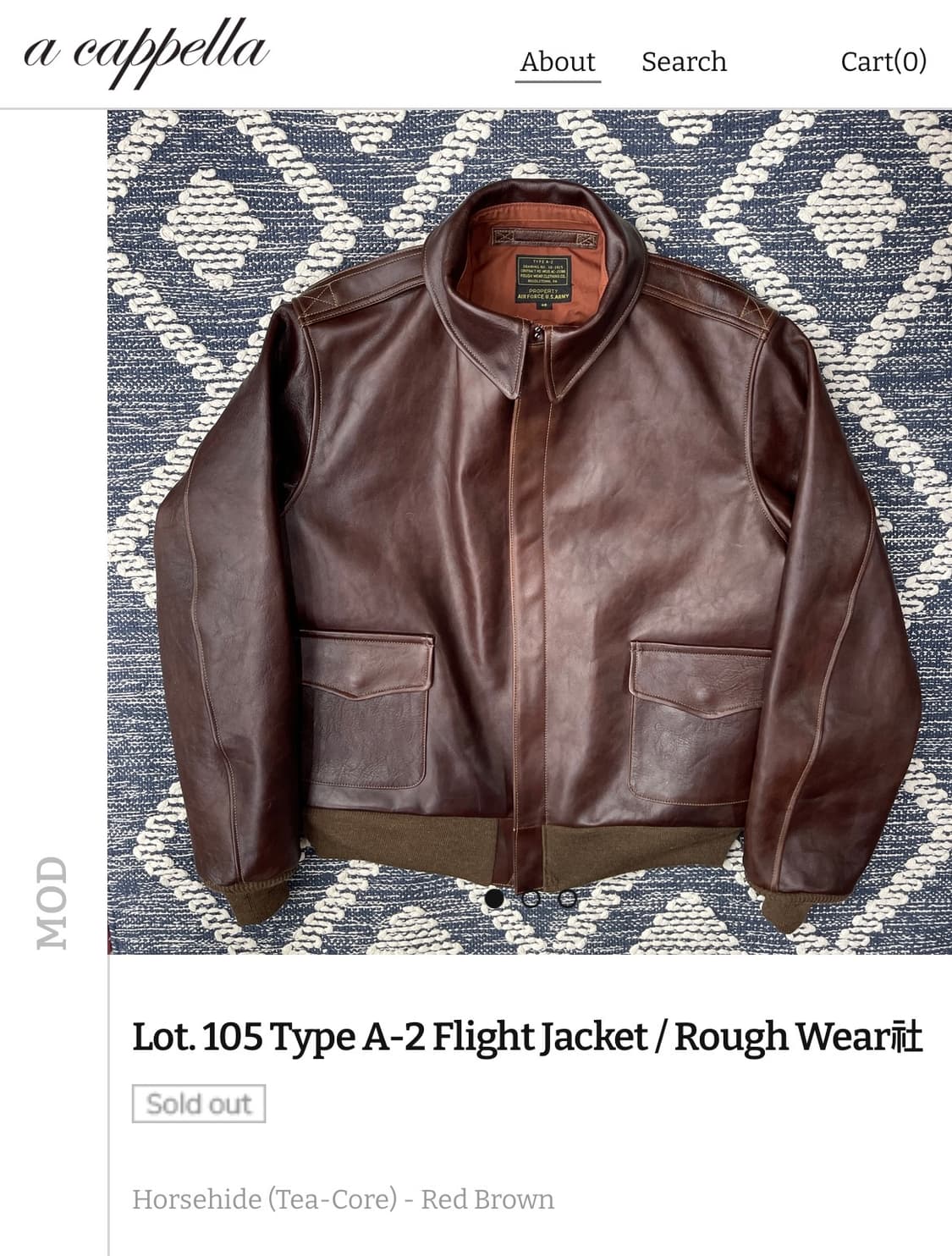 [구매] (40) 아카펠라 클로딩 A2 자켓 Lot. 105 상품이미지1