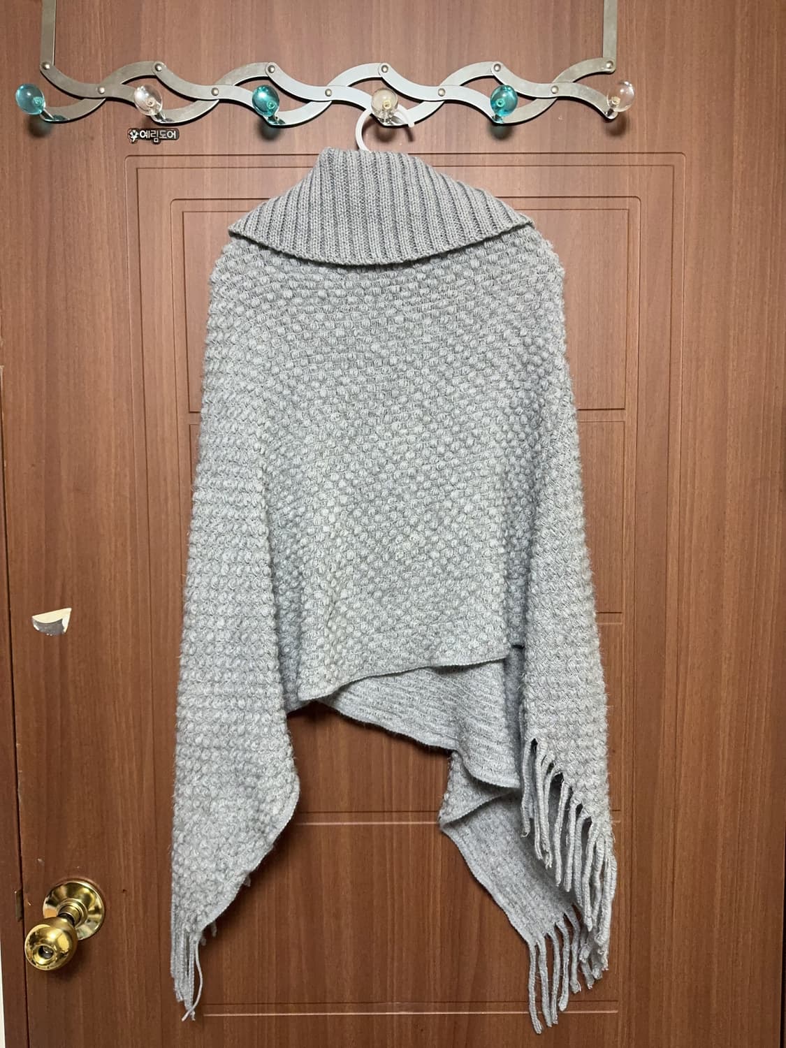 공겜여주 모리걸 지뢰계 빈티지 그레이 단추 니트 판쵸 상품이미지5