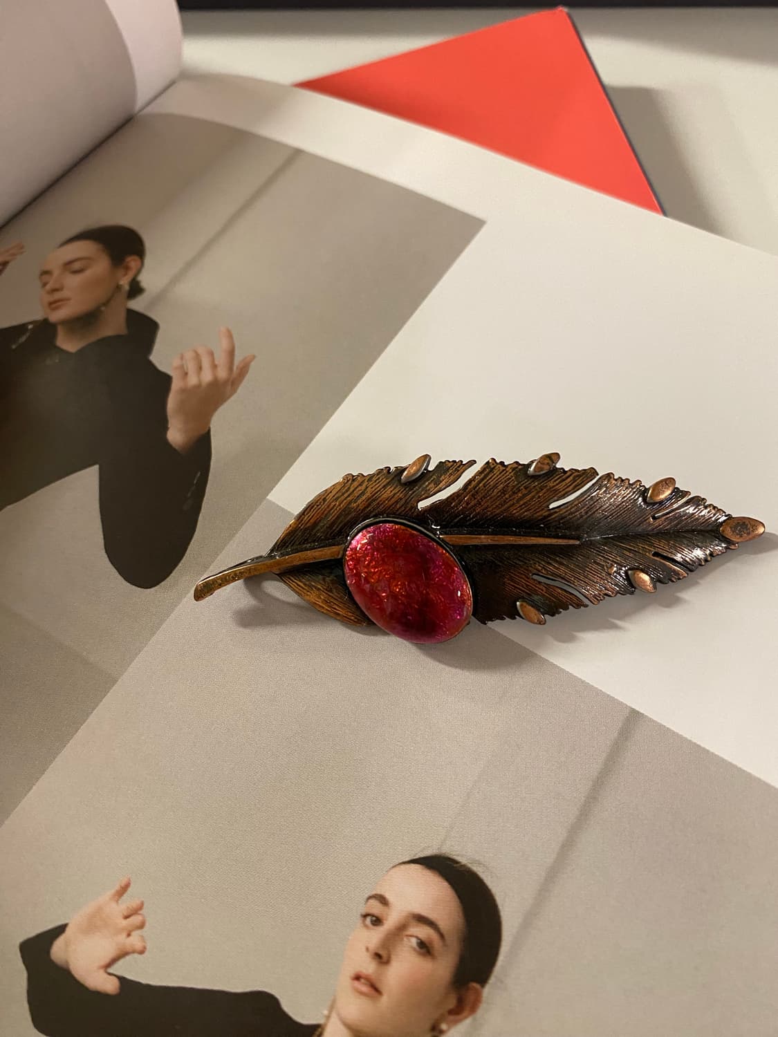 일본 빈티지 리프 칠보 브로치겸 팬던트 상품이미지3