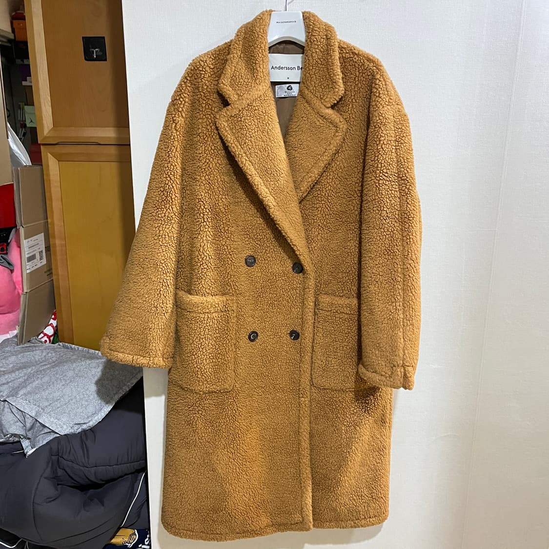 (M) 앤더슨벨 테디베어 울 더블 코트 카멜 브라운 상품이미지4