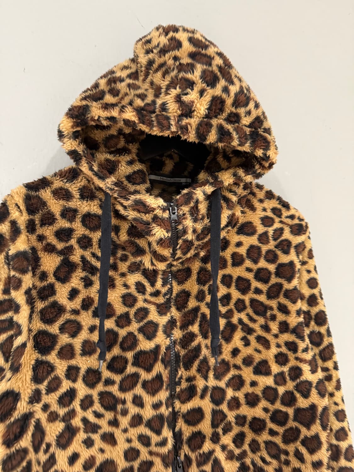 leopard pattern fleece hood zip-up  상품이미지5
