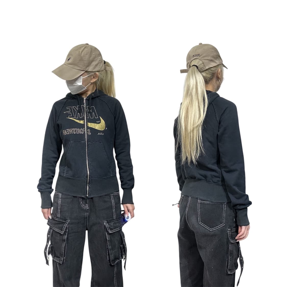 나이키 네이비 골드 빅 로고 y2k 후드집업 트랙탑 져지 S 상품이미지1