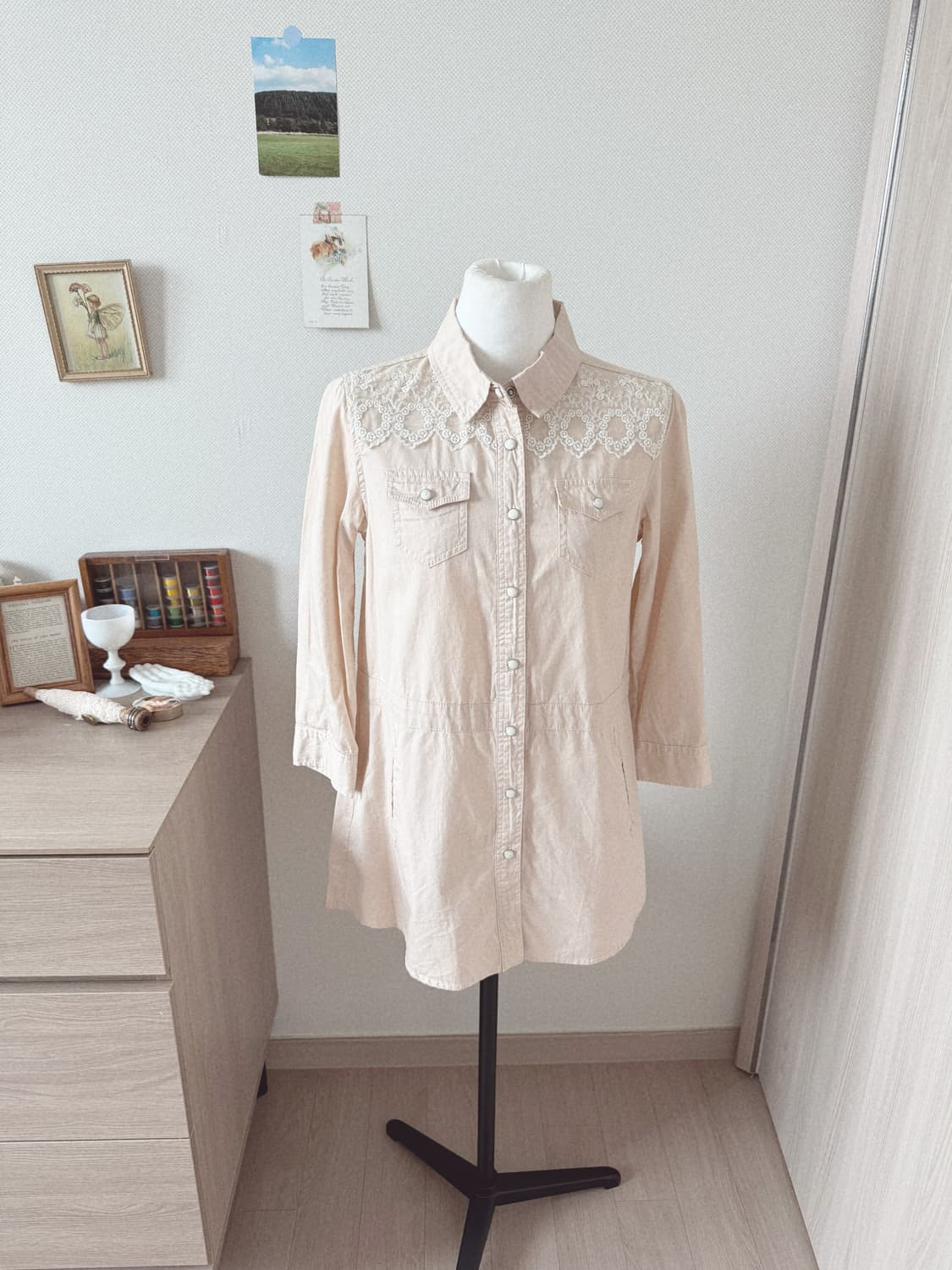 코랄 레이스 셔츠, 모리걸 셔츠 상품이미지1