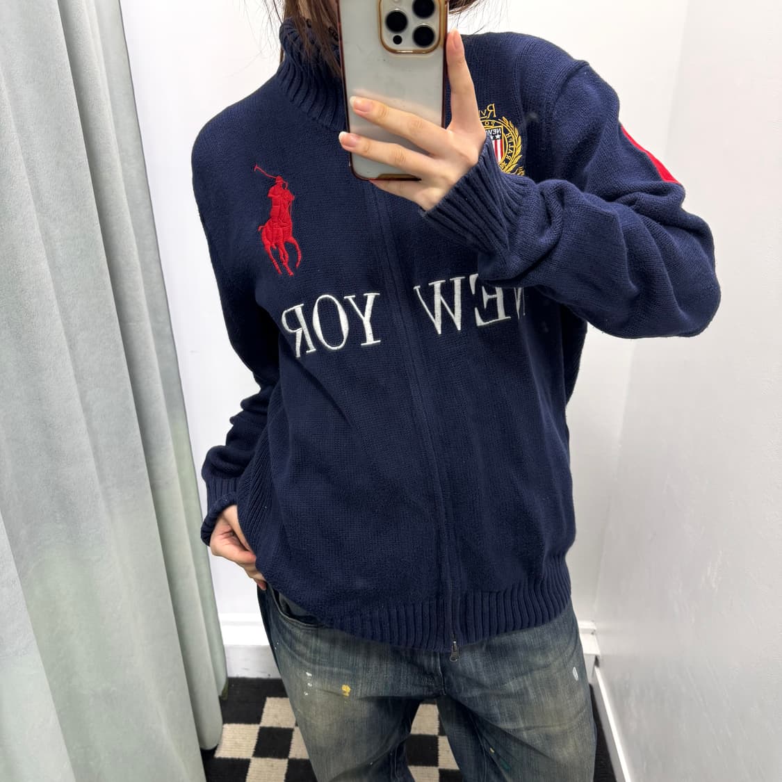 폴로 네이비 빅포니 뉴욕 투웨이 니트집업 상품이미지1