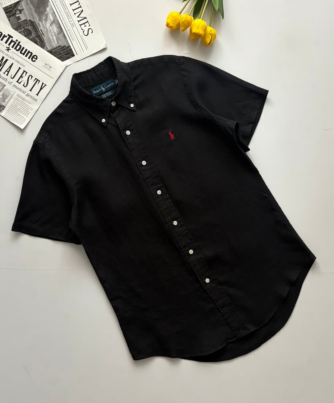 Polo 폴로랄프로렌 블랙 린넨 반팔 셔츠 상품이미지1