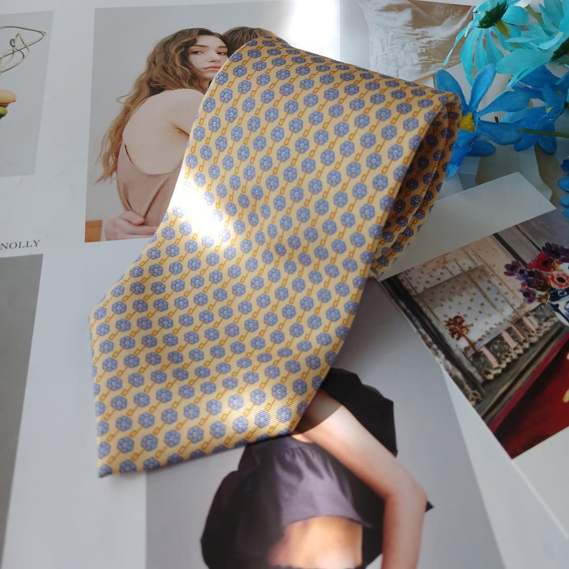 던힐 실크 옐로 플라워&로고 패턴 넥타이 9.2cm A+등급 A19061 상품이미지2