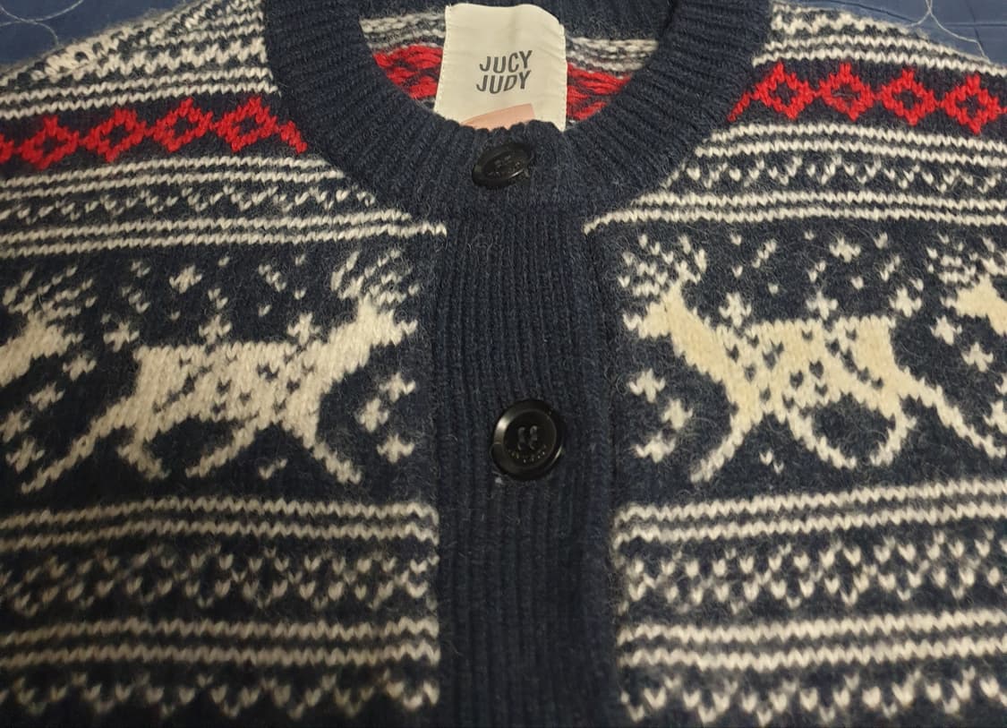 쥬시쥬디 라운드넥 자가드 울 니트 가디건 네이비 (2XS) 상품이미지2