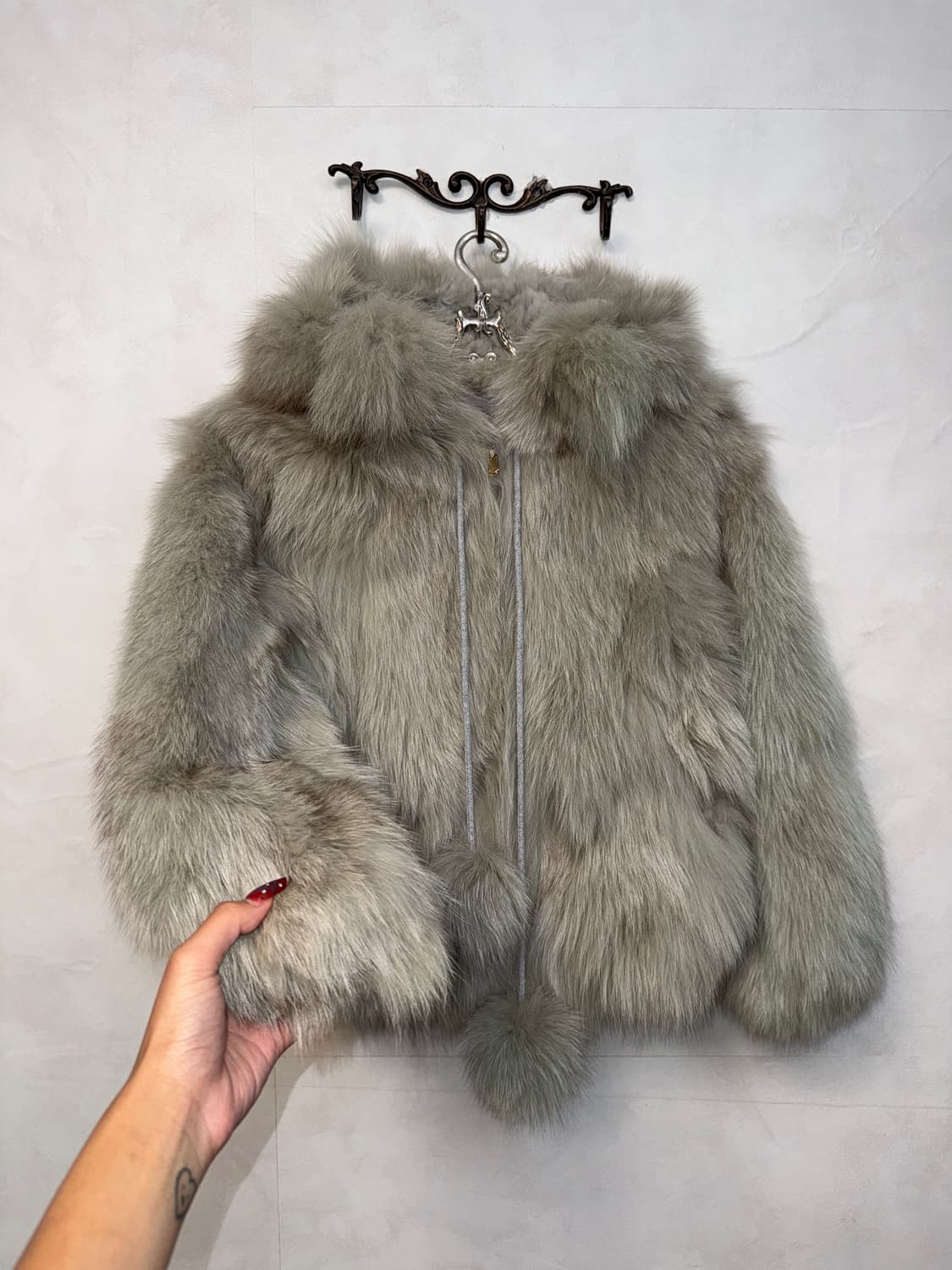 Mixed ash blue real fur hood zipup jk 상품이미지2