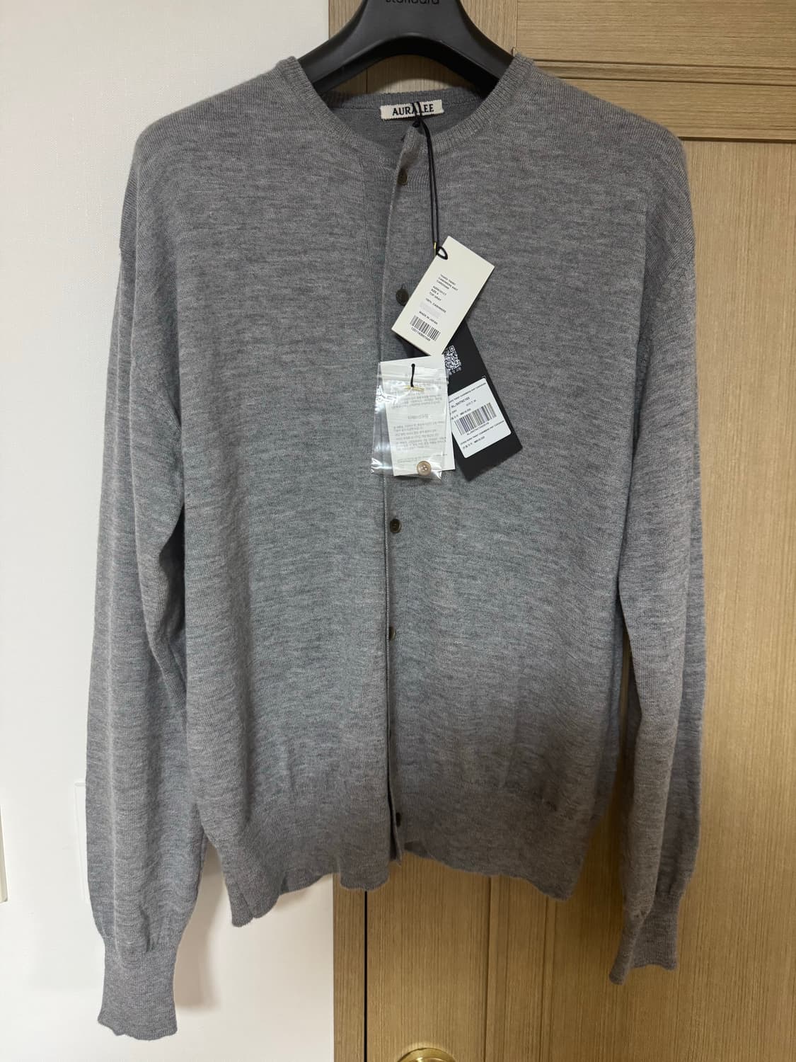 [4사이즈 새상품]25SS 오라리 하드 트위스트 캐시미어 가디건 탑그레이 상품이미지3