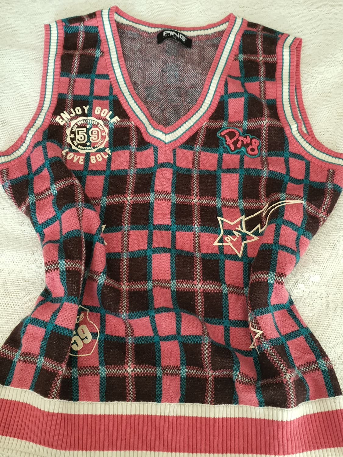 [빈티지] PING 핑크 체크 니트 조끼 하이틴룩 골프웨어 상품이미지1
