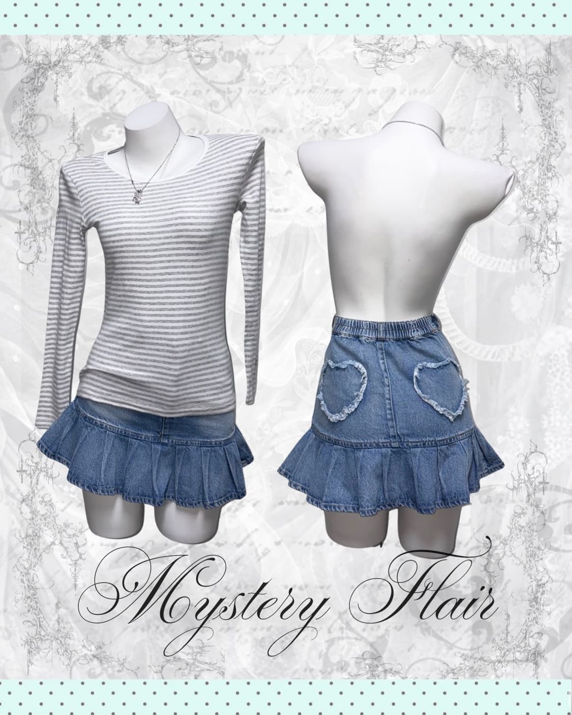 청록 민트 땡땡이 코디세트 6pcs 00s 키치 갸루 상품이미지5