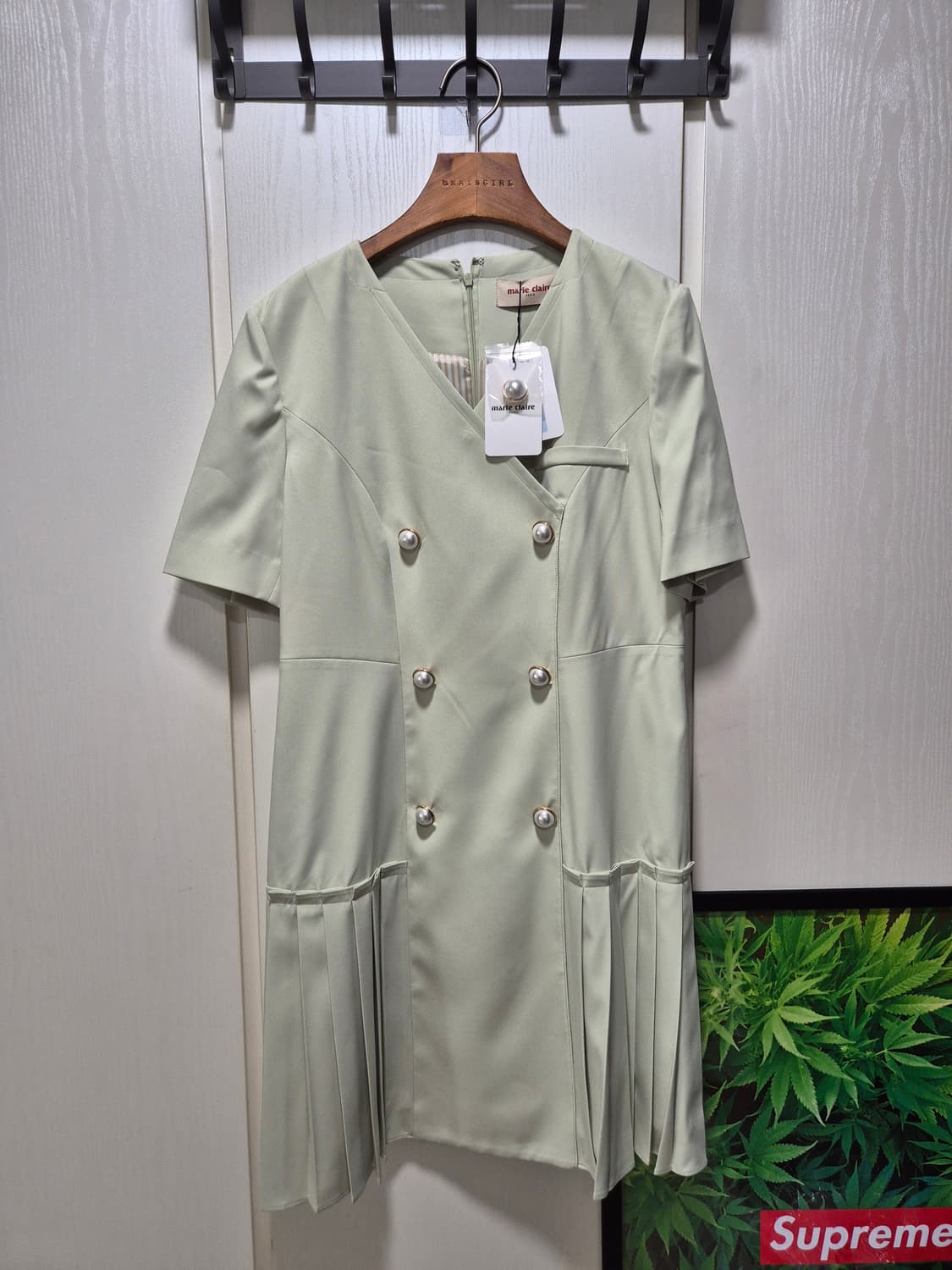 (세일)(새상품)마리끌레르 민트 더블버튼 플리츠 원피스 상품이미지1