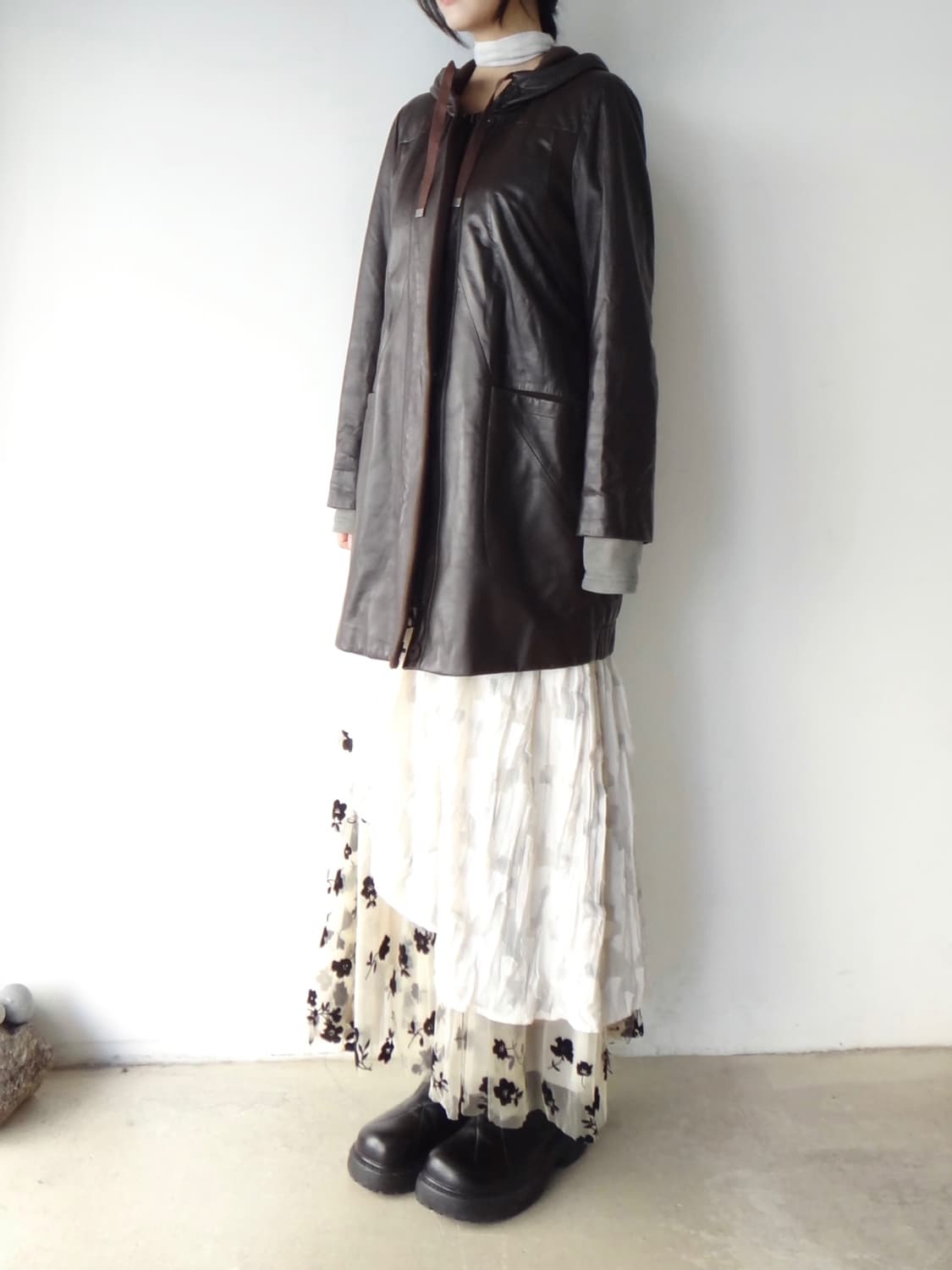 Knit dual hoody leather jacket / brown 상품이미지6