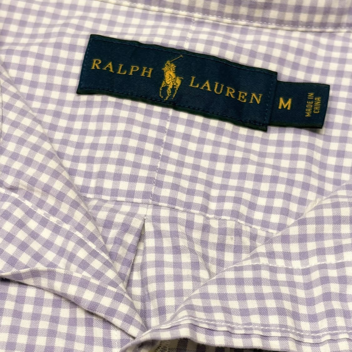 (이체시에눌) 일본 폴로 랄프로렌 보라색 체크 그린 로고 포인트 셔츠 상품이미지3