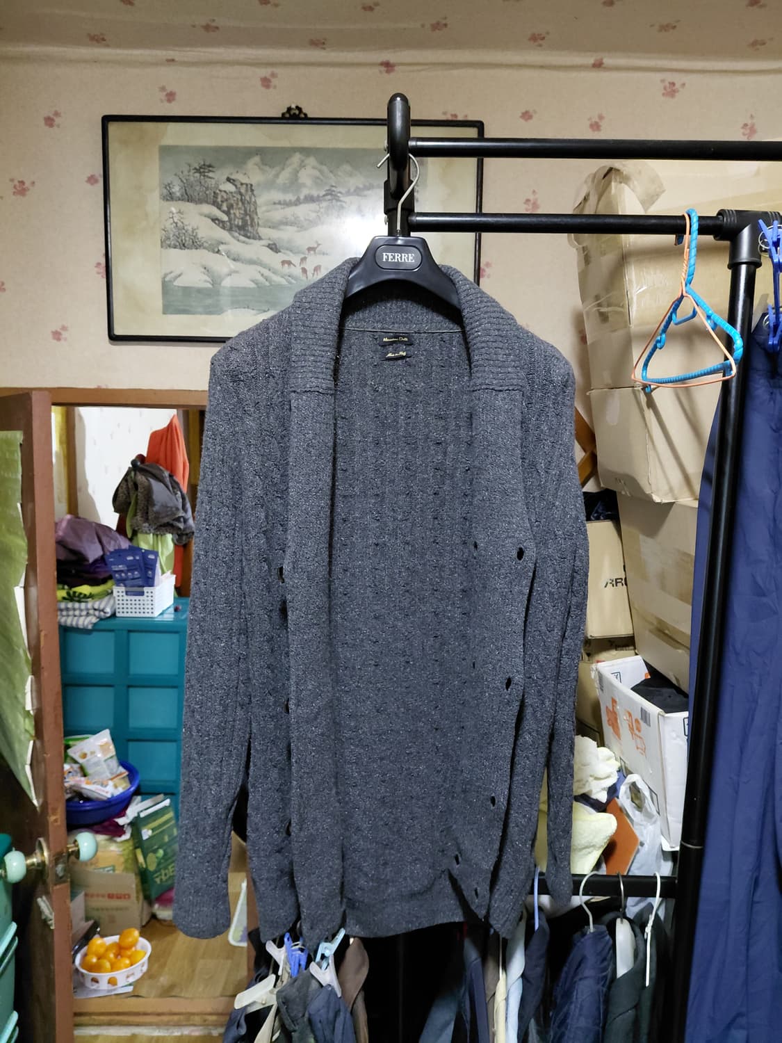 [마시모두띠]울,실크 혼방 케이블 더블 숄카라 가디건 L(105) 상품이미지3