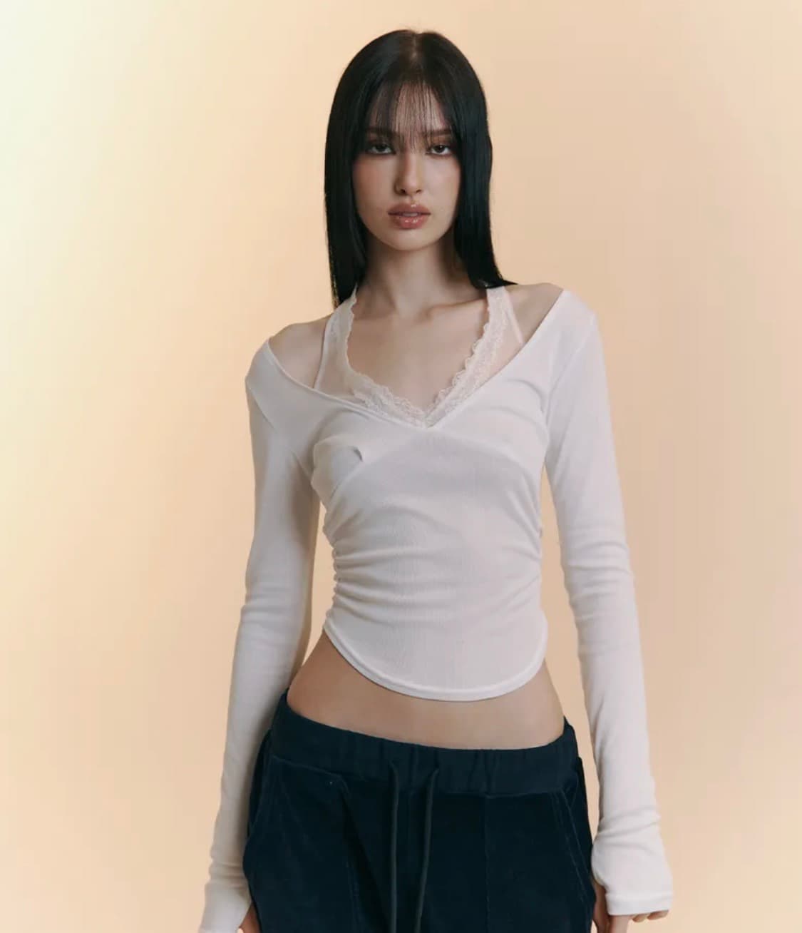 Amelia Lace Halter Long Sleeve Top ivory 상품이미지1