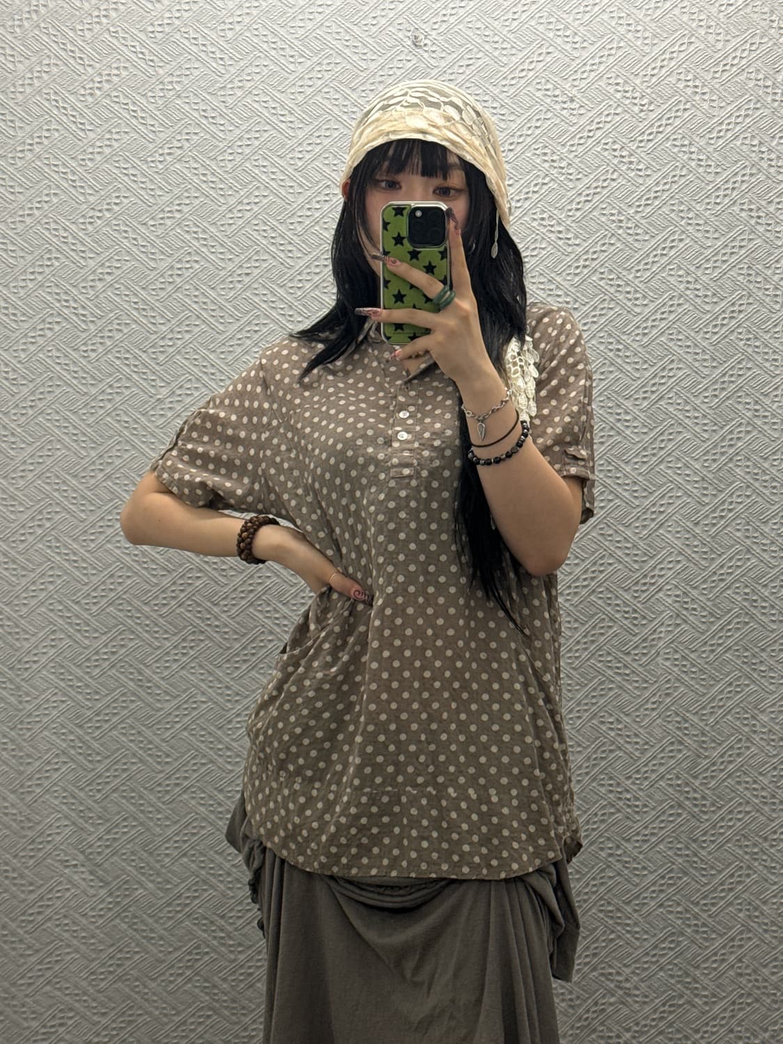 빈티지 코지 모리걸 키치 땡땡이 도트 포켓 반팔 블라우스 K0297 상품이미지1